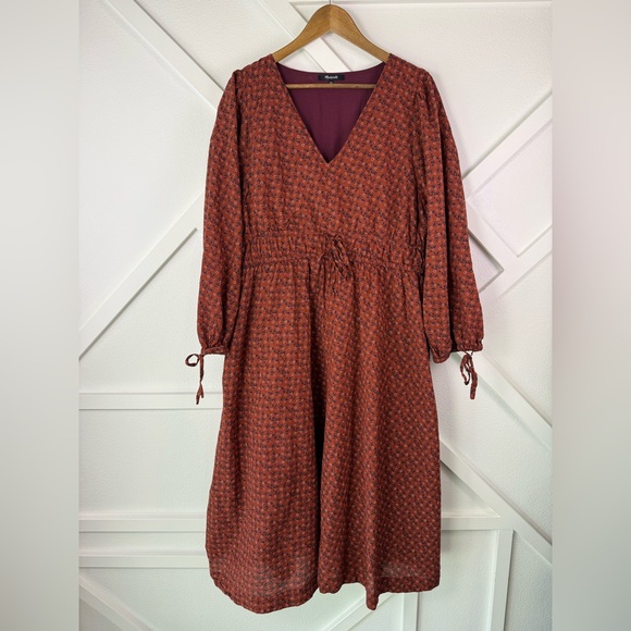 Madewell Sophia Tie-Front Midi Dress in Teaberry Floral Size XXL Fall Autumn - Picture 2 of 11